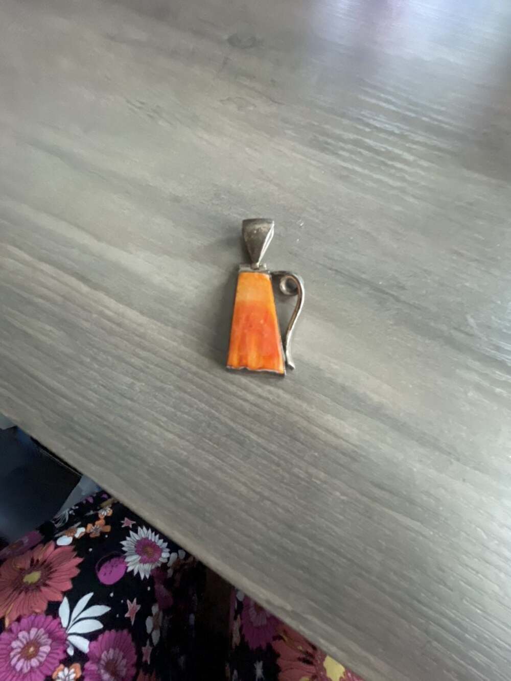 Sterling Silver Orange Spiny Oyster Shell Pendant